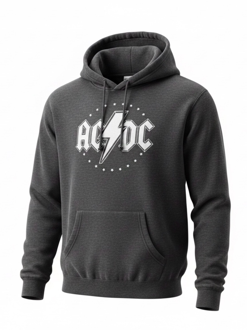 AC/DC Pullover Hoodie in Charcoal Grey and White